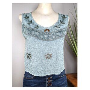 Vintage Bohemian Embroidered Top Sage Women's Free Size (Sm - Med) Boho-Chic